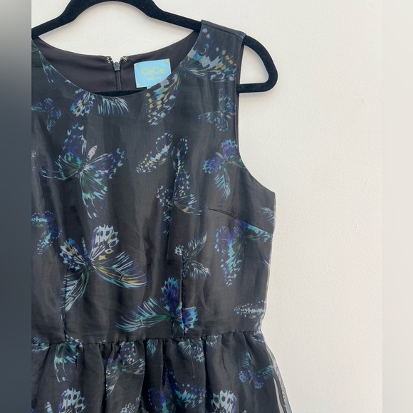 CeCe Sz 10 black knee length dress with butterfly pattern. Great party dress! - Picture 3 of 9